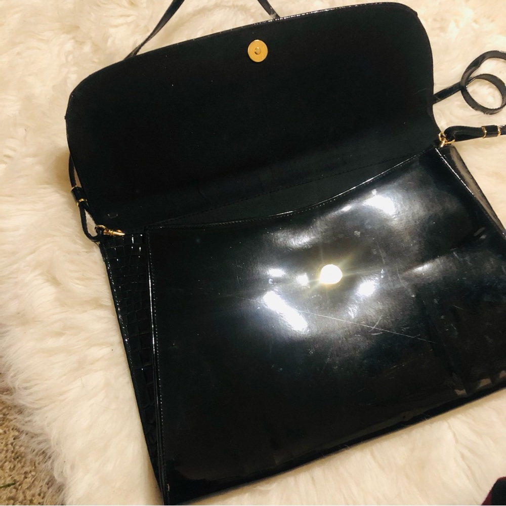 80s Almondo Originals Black Croc Patent Envelope Clutch Mob Wife Crossbody - Picture 4 of 8